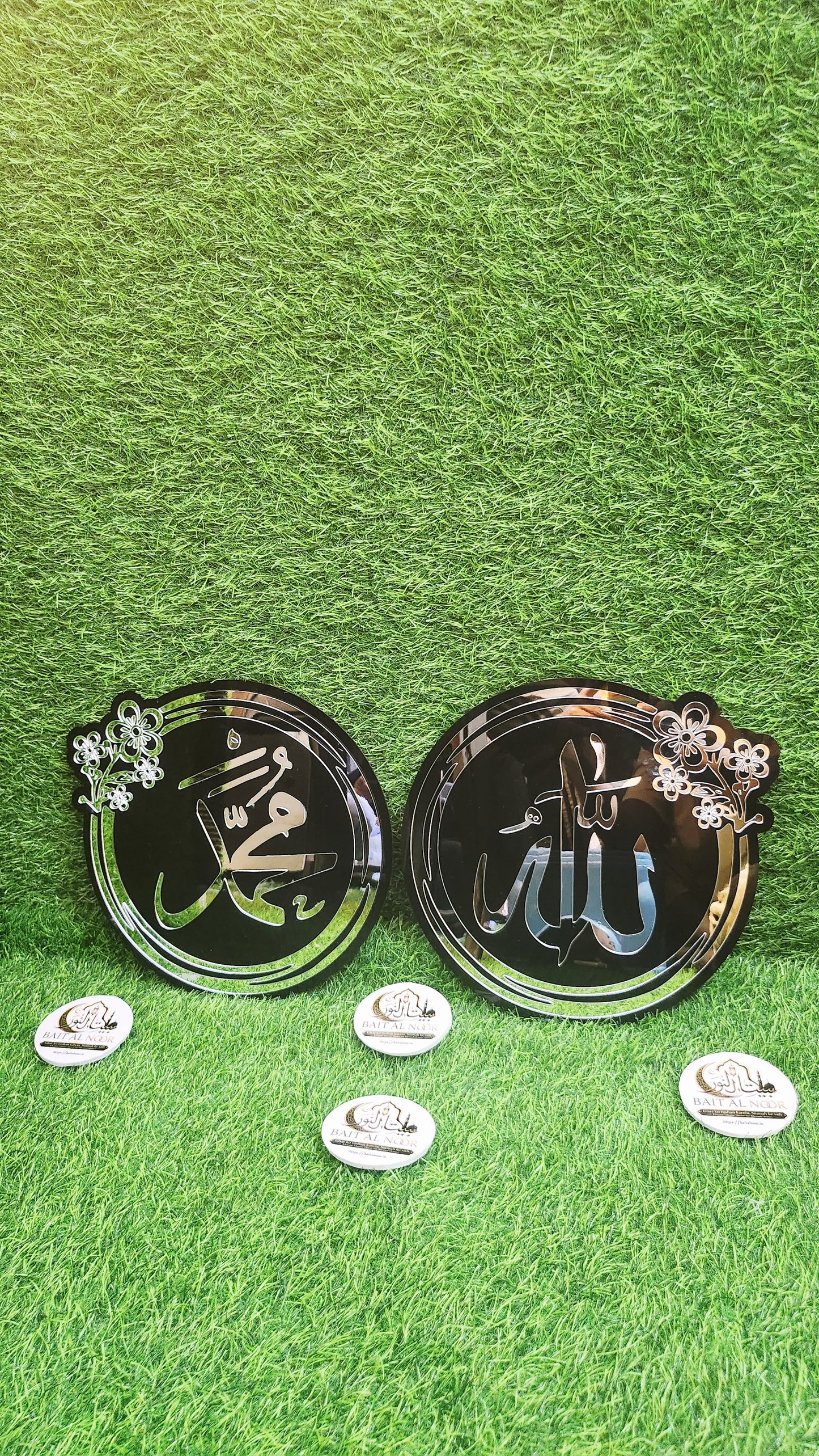 🌙 Product Title  Allah & Muhammad ﷺ Islamic Acrylic Wall Art – Premium Black & SilverMirror Finish