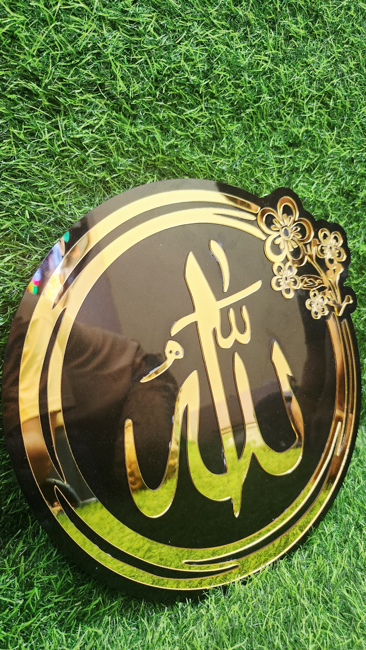 🌙 Product Title  Allah & Muhammad ﷺ Islamic Acrylic Wall Art – Premium Black & Golden Mirror Finish