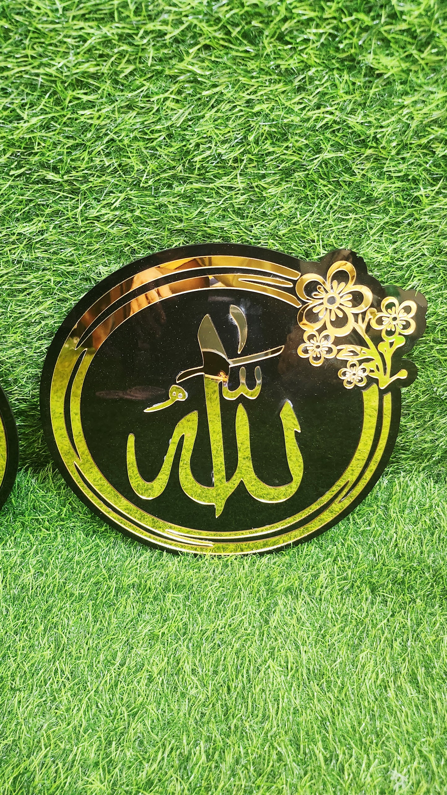 🌙 Product Title  Allah & Muhammad ﷺ Islamic Acrylic Wall Art – Premium Black & Golden Mirror Finish