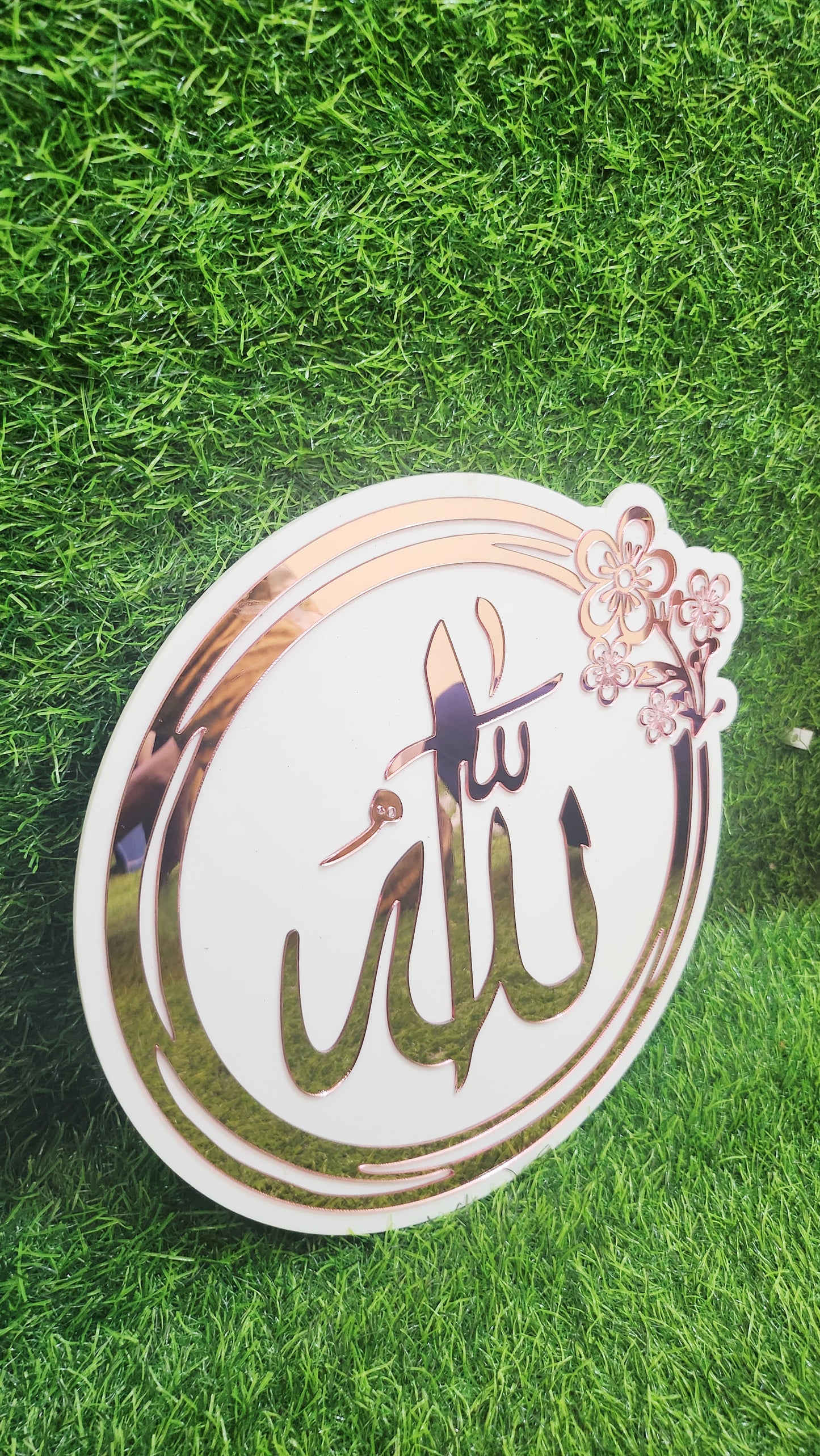 🌙 Product Title  Allah & Muhammad ﷺ Islamic Acrylic Wall Art – Premium white & rose gold Mirror Finish